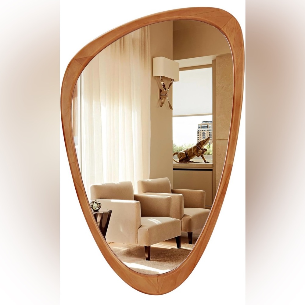 NEW West Elm Large Wood Frame Asymmetrical Wall Hanging Abstract Mirror 20 x 30 - Picture 2 of 12